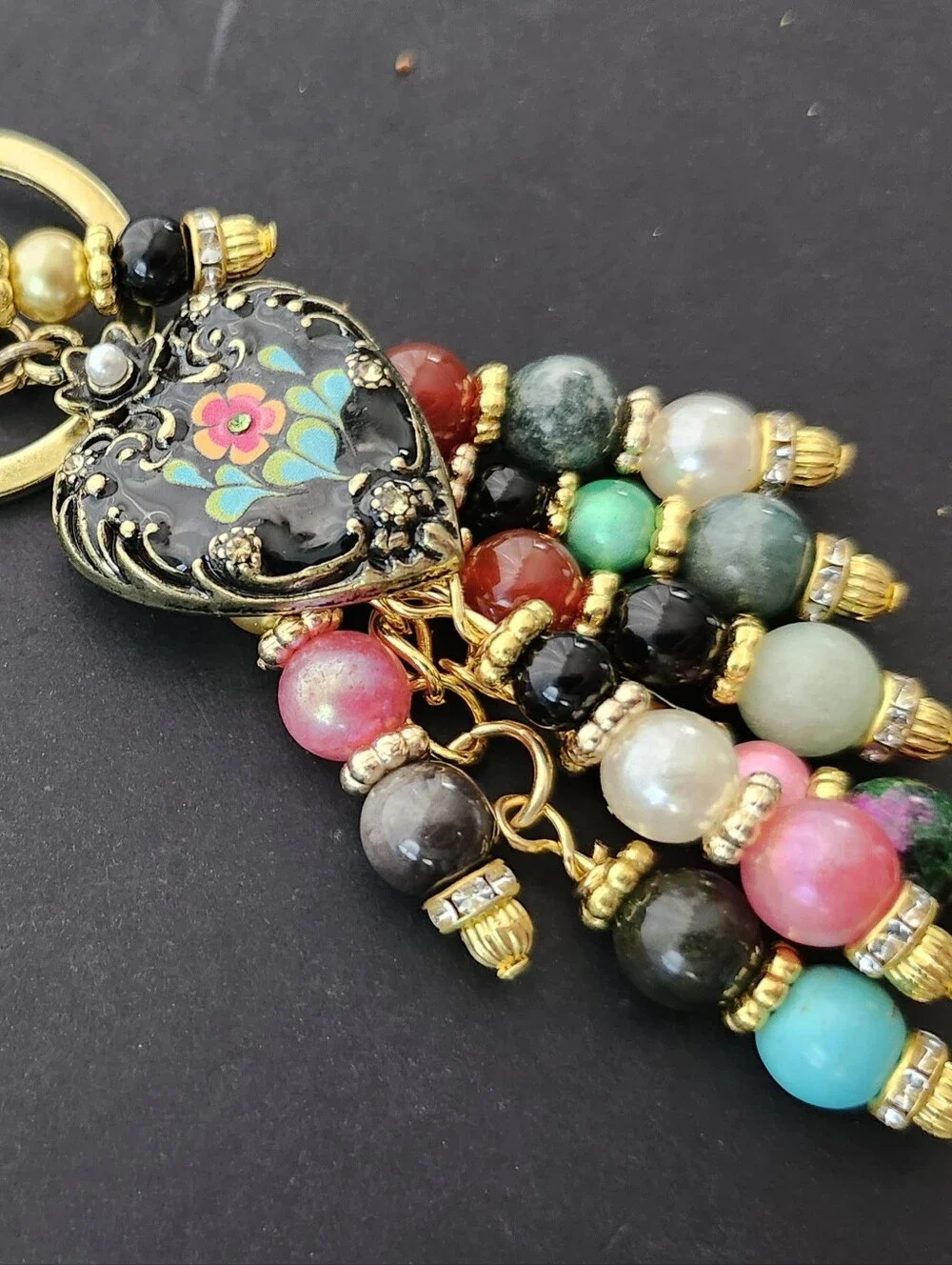 Heart Bag Charm Victorian-inspired Amazonite Obsidian Carnelian Handcrafted